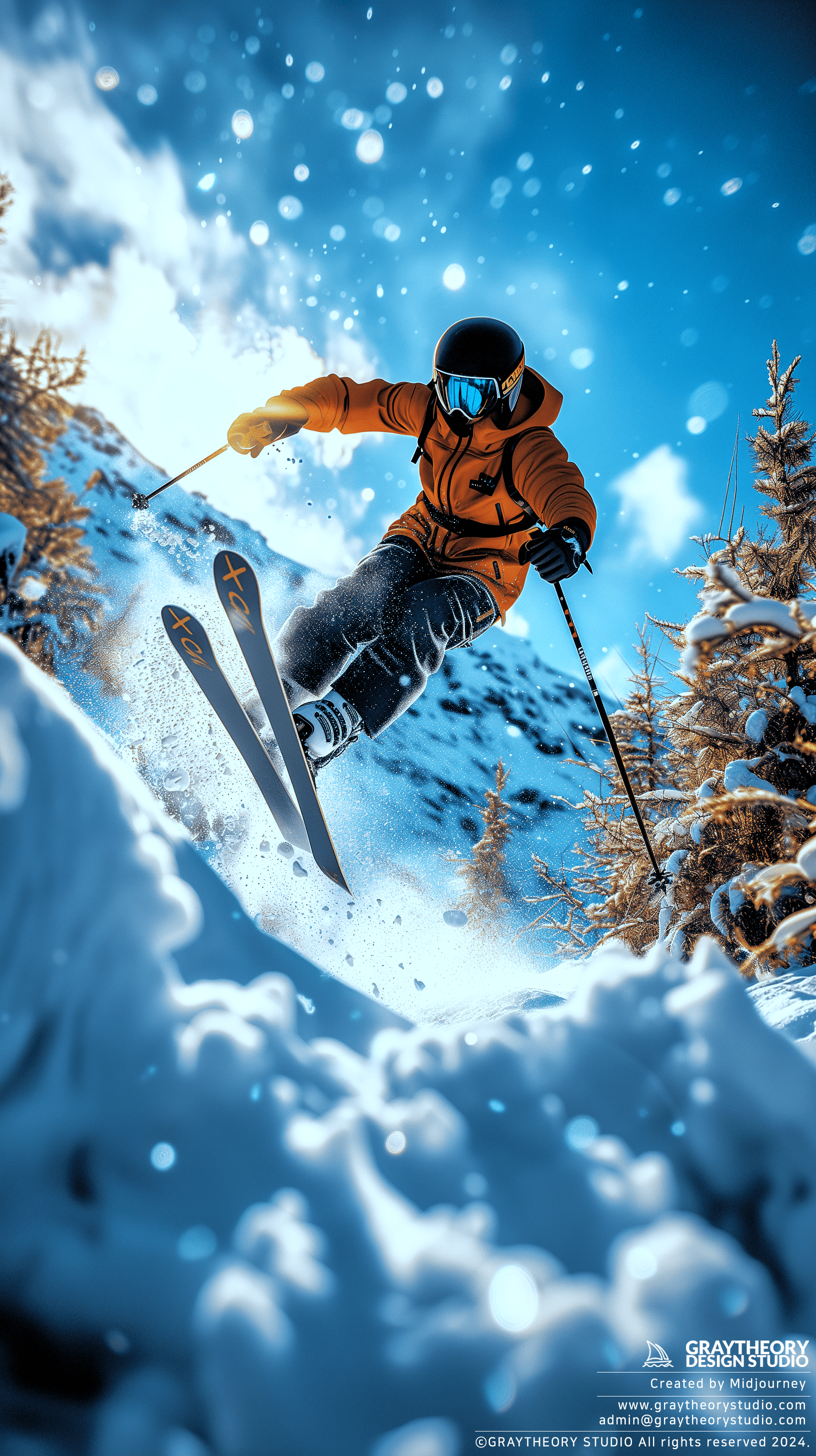 AI generated: dynamic shooting, in apls, freestyle skier, amazing landscape, Canon EOS-1D X Mark III with Canon EF...