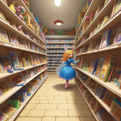 AI generated: 2D image for a fairy tale for children

there are thousands of colorful toys on the high shelves