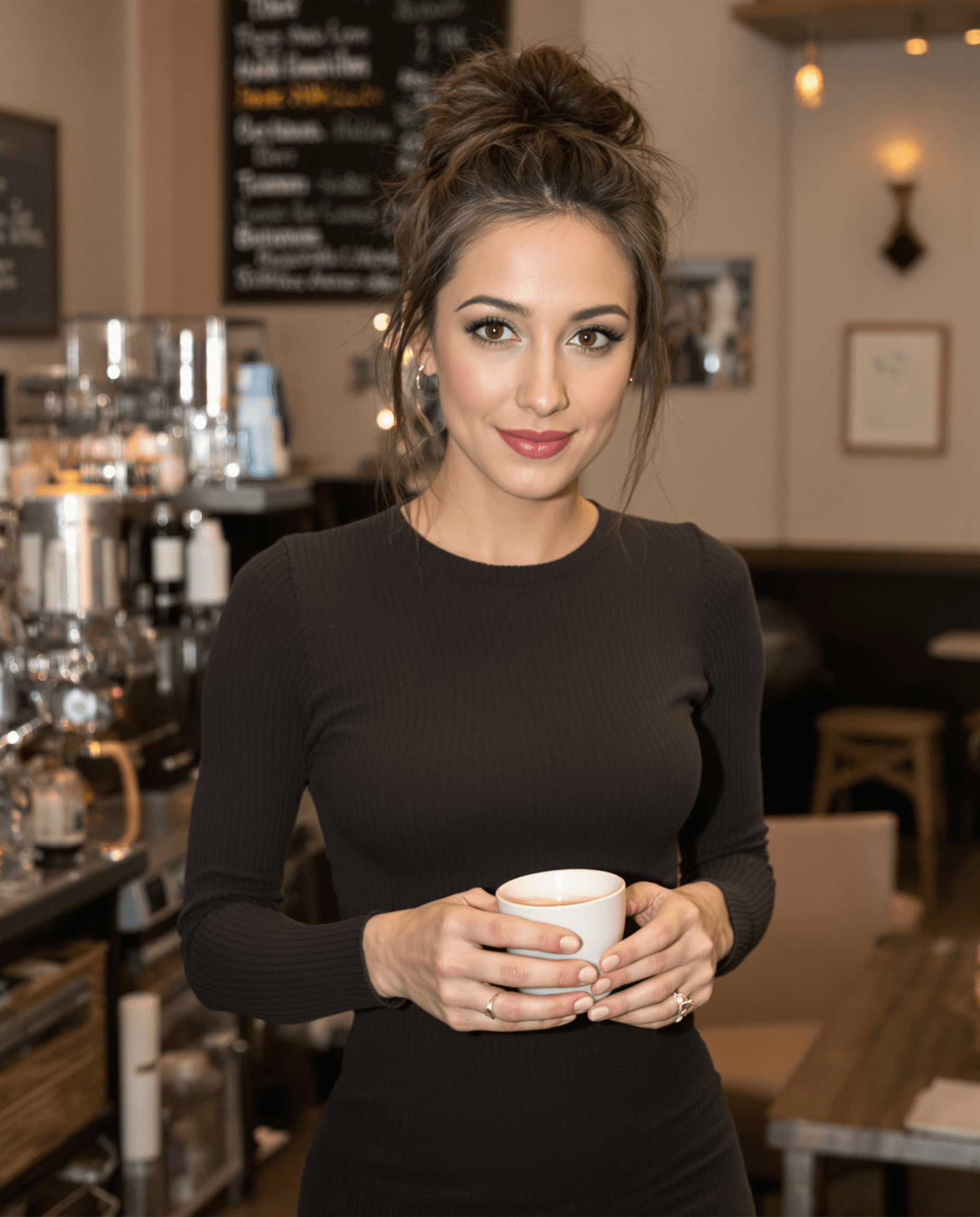 AI generated: Keeley hazell with an oval face, high cheekbones, a softly defined jawline, and a gentle closed-lip ...