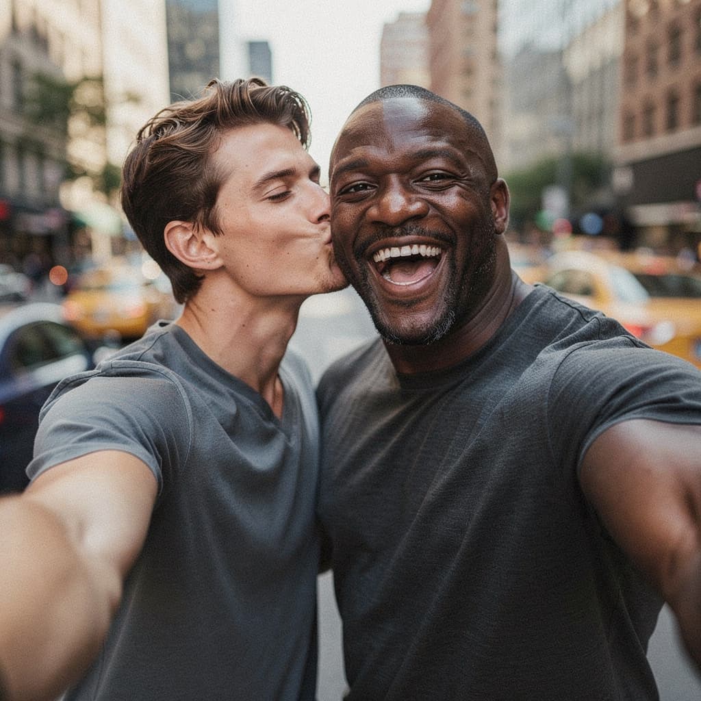 AI generated: Tom Holland kisses Terry Crews
, posing, handsome, selfie, low quality