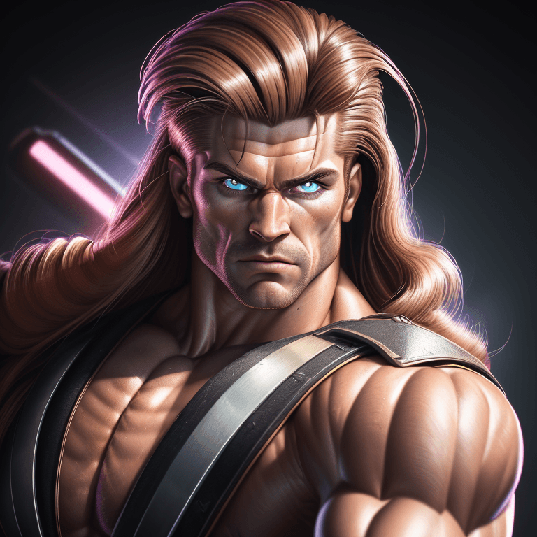 AI generated: retrowave warrior muscles pose portrait, insanely detailed, highest quality, 4k, high sharpness, det...