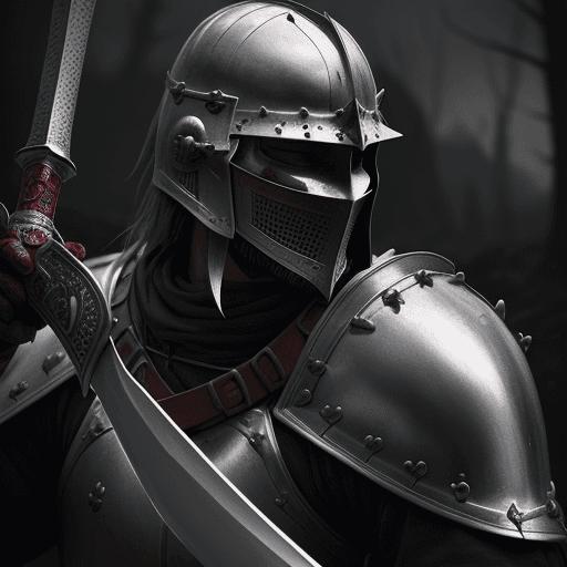 AI generated: a medieval knight, battle field, blood, long sword, very detailed, rendered in octane, close up, den...