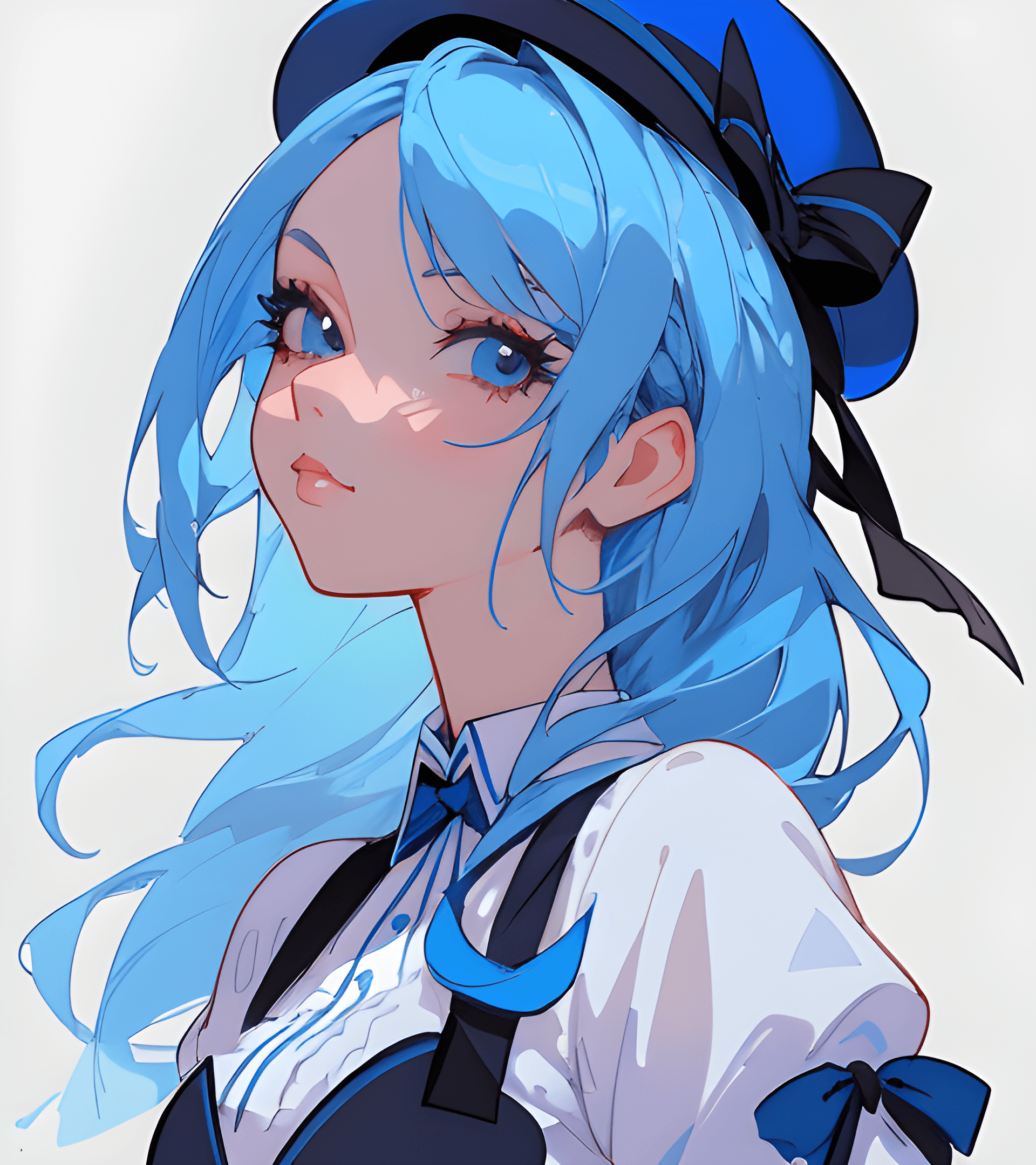 AI generated: a close up of a person with blue hair and a hat, trending on artstration, stunning art style, girl w...