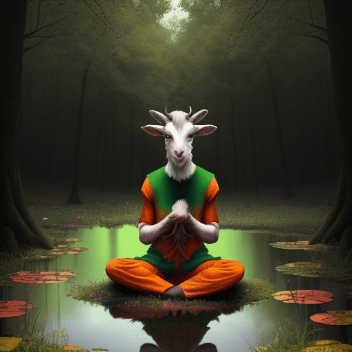AI generated: Create a picture of a dank goat that is green, orange, red, and purple. This goat is mystical and ha...