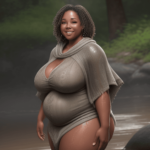 AI generated: (chubby:0.2) , sexy african american woman 40yo, big breasts, wet skin, turn off clothes, smiling, a...