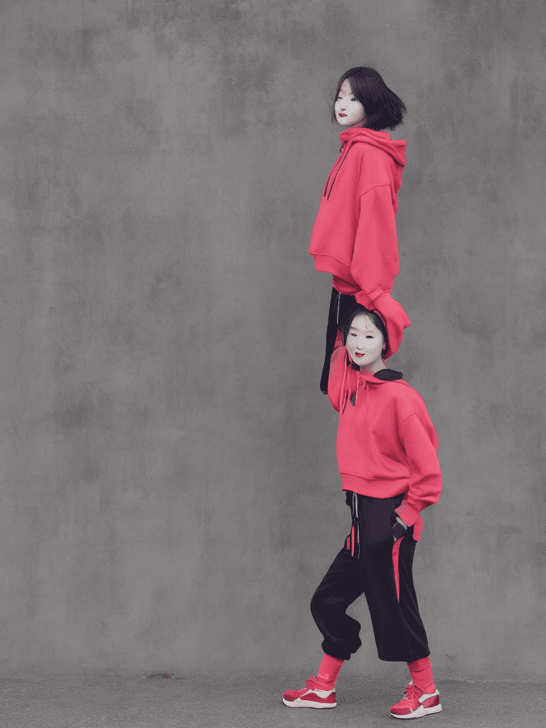 AI generated: 1 girl, beautiful Korean girl, (Cute Loose Bob hair), (wearing a cropped hoodie, capri sweatpants:1....