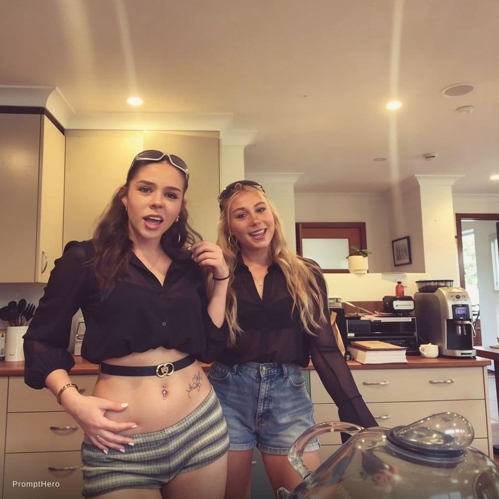 AI generated: Increase the size of these girls boobs to twice as large as their head, keeping the background, ligh...