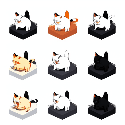 AI generated: a series of [cats] are shown in isometric fashion, in the style of small brushstrokes, white backgro...