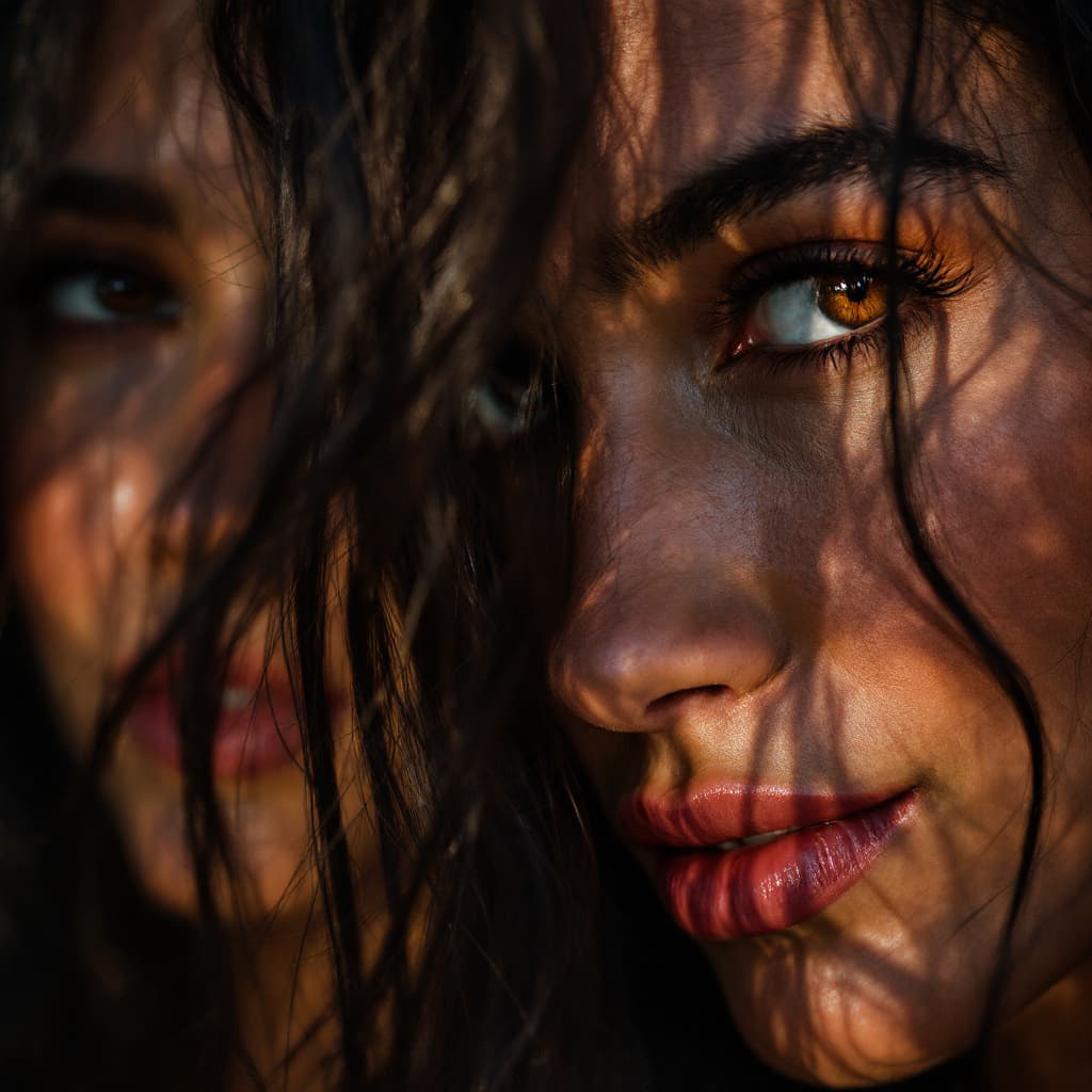 AI generated: Close-up portrait of a woman from Brazil, warm face from South American countries, no make-up just n...