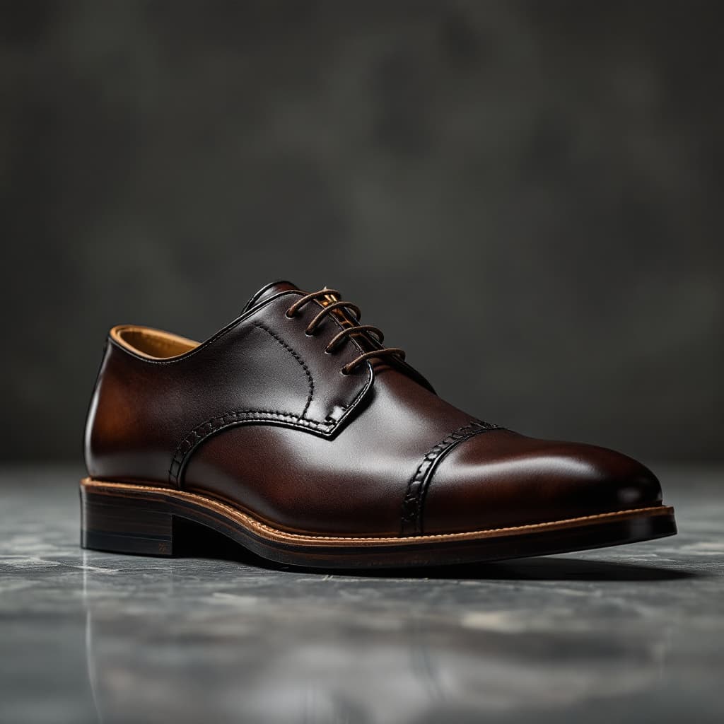 AI generated: ultra-realistic photo concept leather shoe, in the proffessional style photography, shot on a Sony A...
