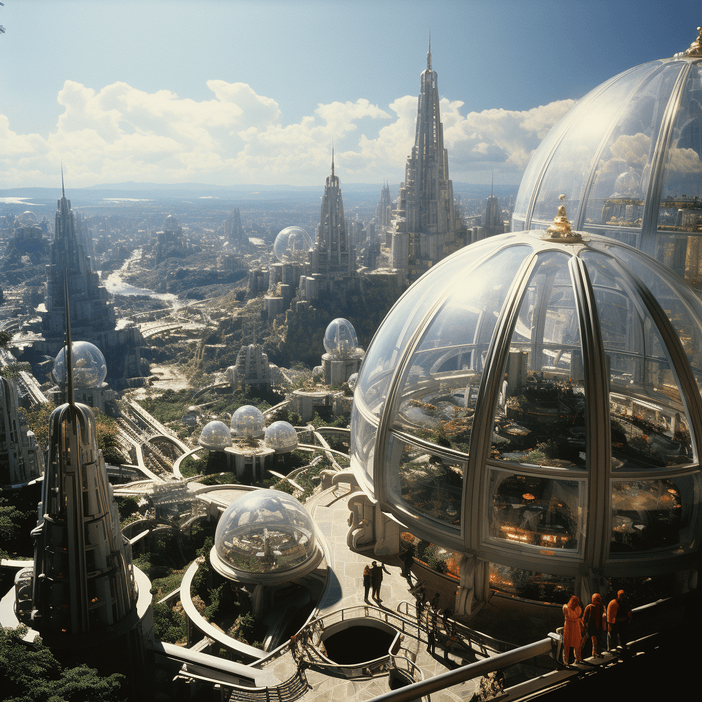 AI generated: Retrofuturism style, It is a city designed by Buckminster Fuller on Mars in 2500, influenced by the ...