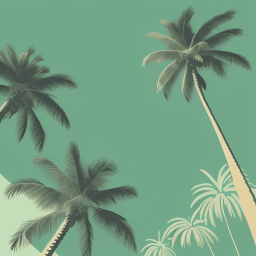 AI generated: A variation of a palm tree depicted in a classic screen-print (silkscreen) style, featuring bold, cl...