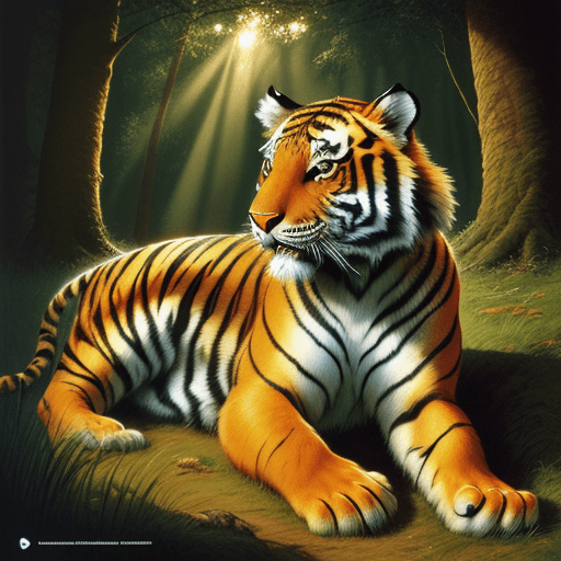 AI generated: Illustration of a tiger, sunlight, cinematic lighting, artwork from Sven Nordqvist 