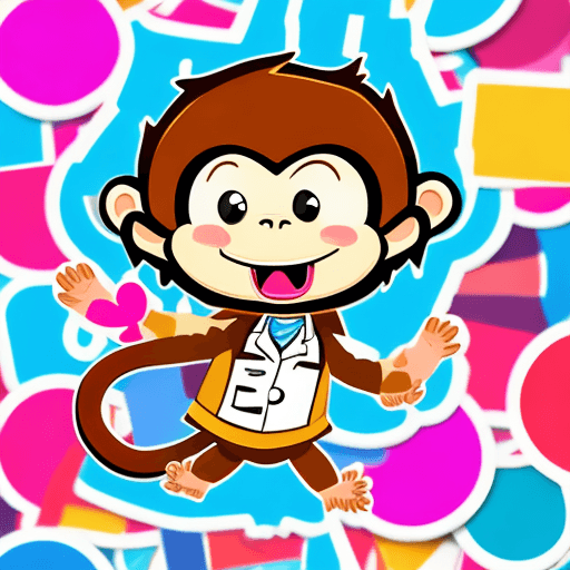 AI generated: Sticker type chibi cartoon character illustration, a young monkey wearing doctor-like clothes, posin...