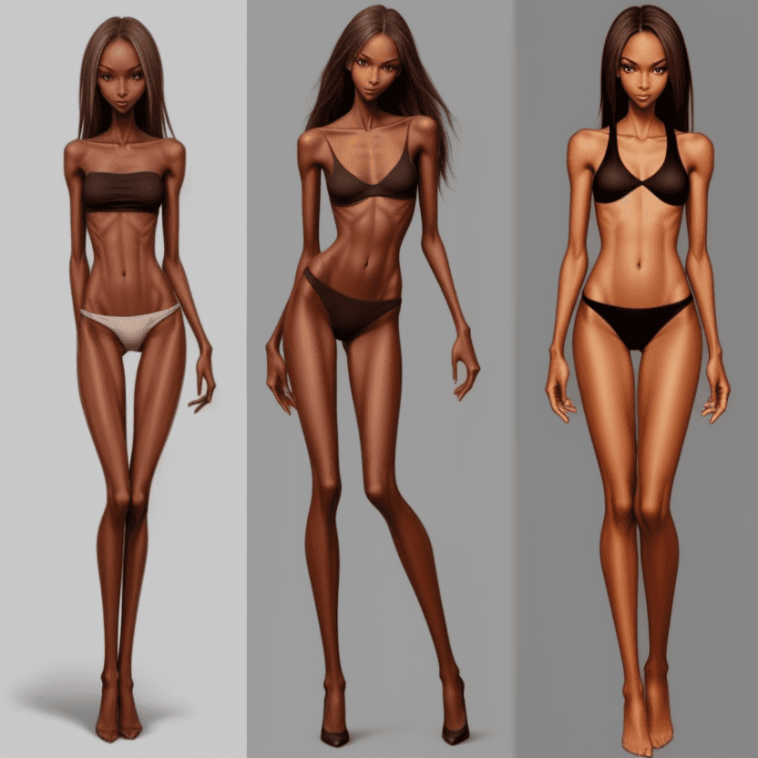 AI generated: extreme slender beautiful skinny brown skinned  slender (almost anorexic)  girl with skinny slender ...