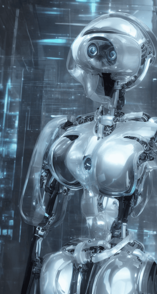 AI generated: Transparent Elegant Anime Futuristic Android Humanoid Robot, Cyberpunk Artificial Intelligence Movie...
