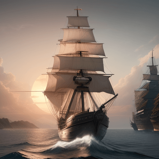 AI generated: Photo of a ultra realistic sailing ship, dramatic light, pale sunrise, cinematic lighting, battered,...