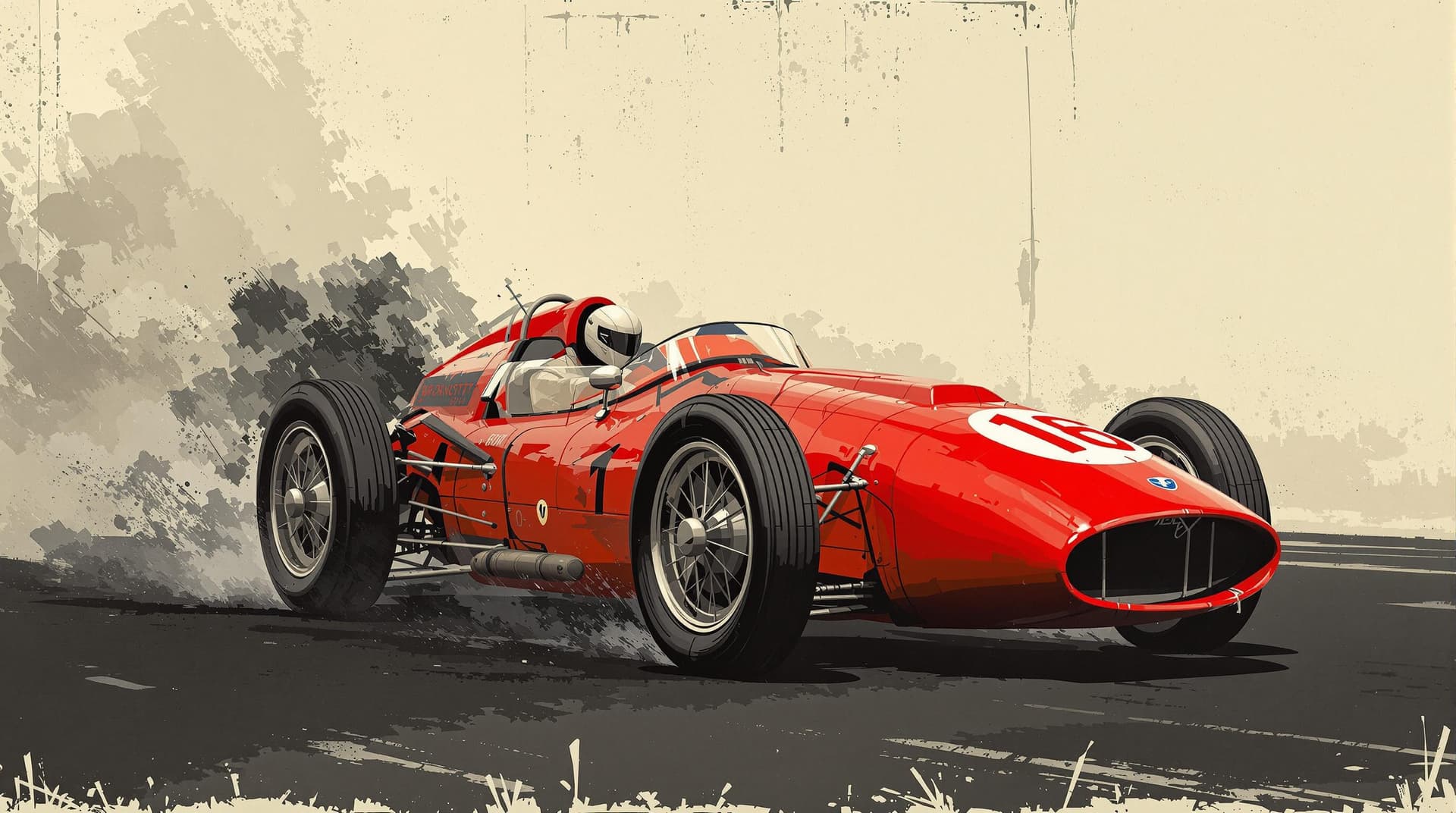 AI generated: red race car, in the style of sam spratt, historical illustrations, old masters, genndy tartakovsky,...