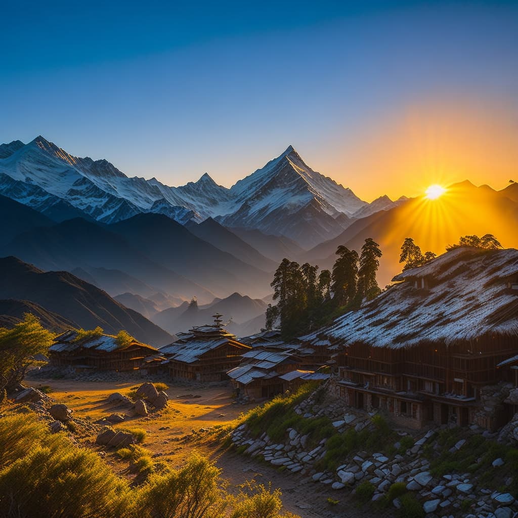 AI generated: Indulge in the magic of a Himalayan morning with this extra-detailed and hyper-realistic photo. ((Wi...