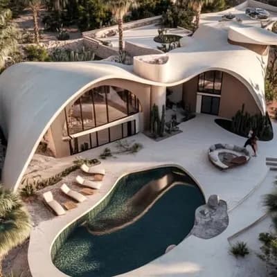 AI generated video: exterior, elegant and well-lit, warm tones, stylish furniture, clean and cozy atmosphere. Subtle dol...