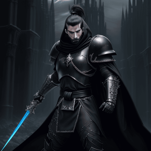 AI generated: Digital Art, a sinister warhammer 40kassassin man, delicate(armor) , black shoulder armor, black Bel...