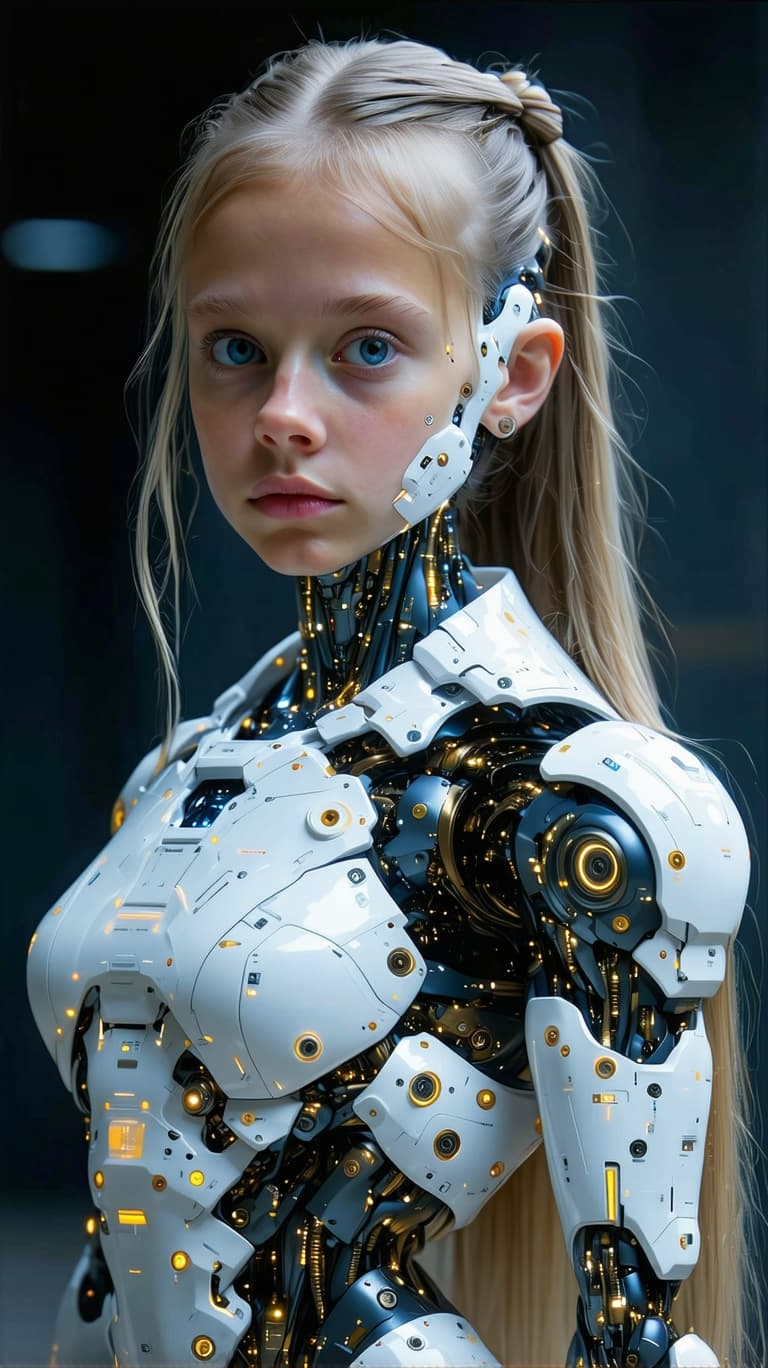 AI generated: a professional photo of a exceptionally of the most beautiful girl in the world, tween (futuristic),...