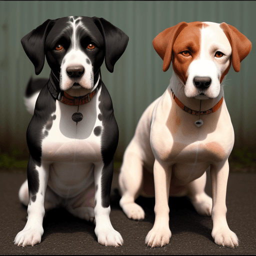 AI generated: two dogs posing as gangsters. One english pointer (white and orangey brown) larger, one border colli...