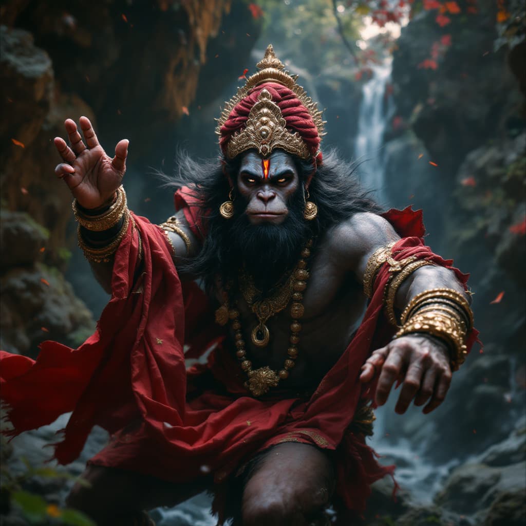 AI generated: Lord Hanuman, the hinu monkey god, super art, super detail, super quality, incredible view, gigantis...