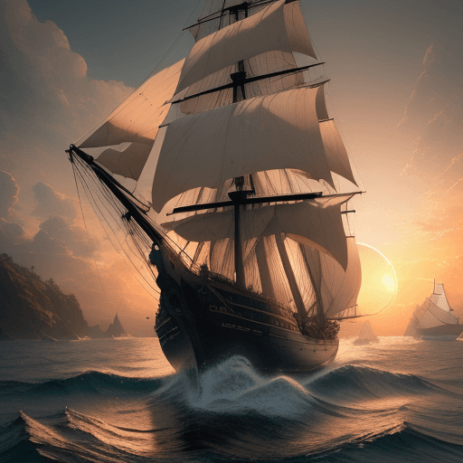 AI generated: Photo of a ultra realistic sailing ship, dramatic light, pale sunrise, cinematic lighting, battered,...