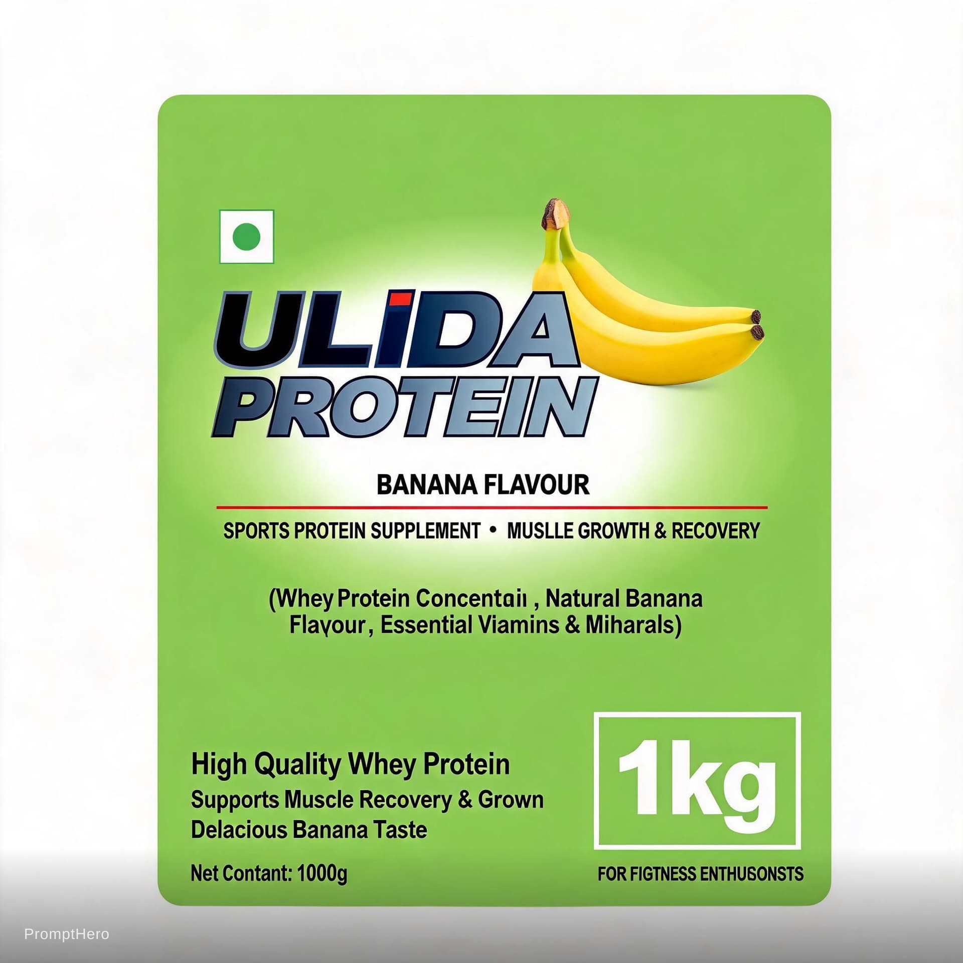 AI generated: Product card Protein sports nutrition with banana