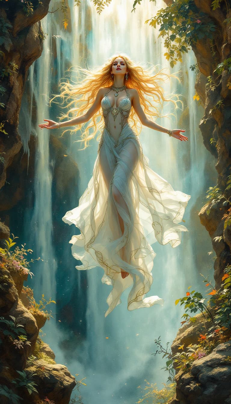 AI generated: A captivating and strikingly detailed drawing of a blonde-haired mystic, radiating serenity as she f...