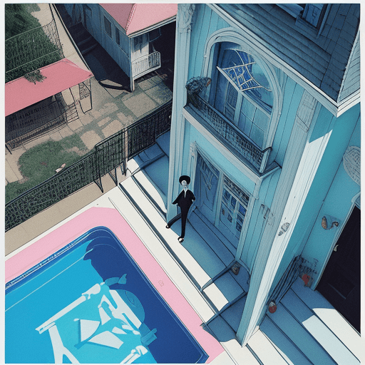 AI generated: Johnny Marr, sticker design::lost and found in an occult convention :: blue house, poster design:: J...