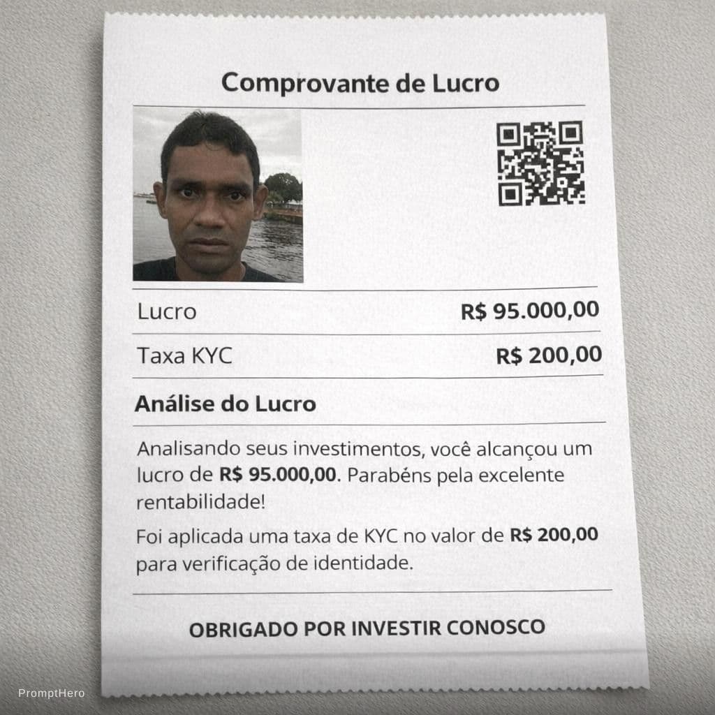 AI generated: Gere um comprovante utilizando a imagem que mostra o lucro de R$ 95.000,00 e uma taxa KYC de R$ 200,...