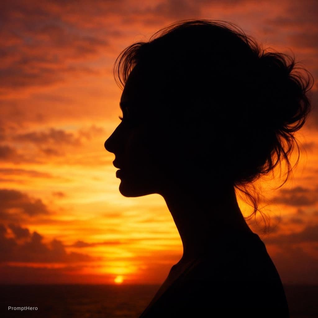 AI generated: Silhouette of a woman's face seen from the side --chaos 75 --ar 1:2 --profile e525pbl --stylize 750 ...