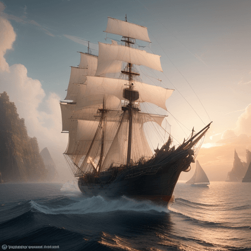 AI generated: Photo of a ultra realistic sailing ship, dramatic light, pale sunrise, cinematic lighting, battered,...