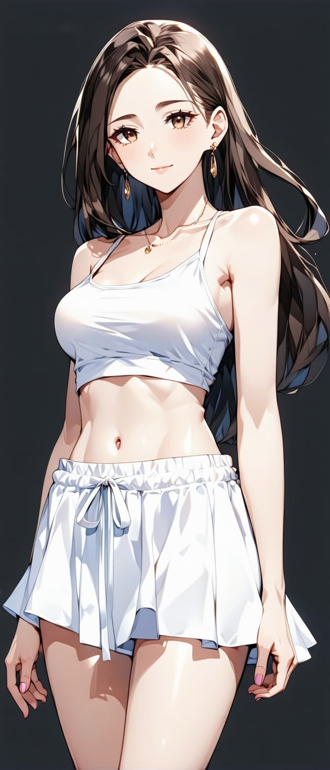 AI generated: Full body image of a beautiful anime girl in sleeveless crop top, detailed faces, manhwa style, prin...