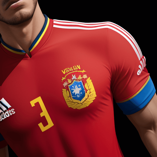 AI generated: Venezuelan men's soccer team with the official Adidas red uniform, and the official logo on the shir...