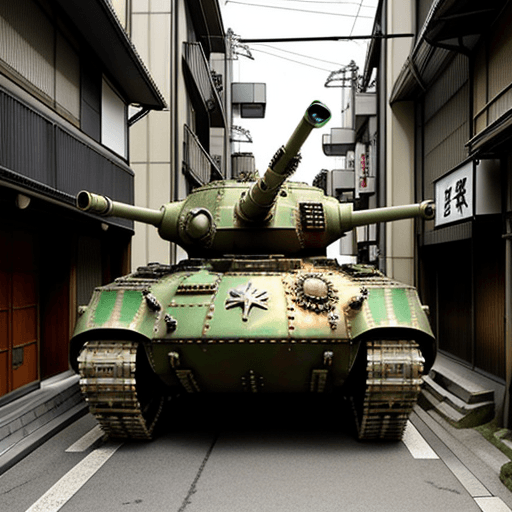 AI generated: a_punksteam_futuristic_military_tank_in_a_backstreet japan city
