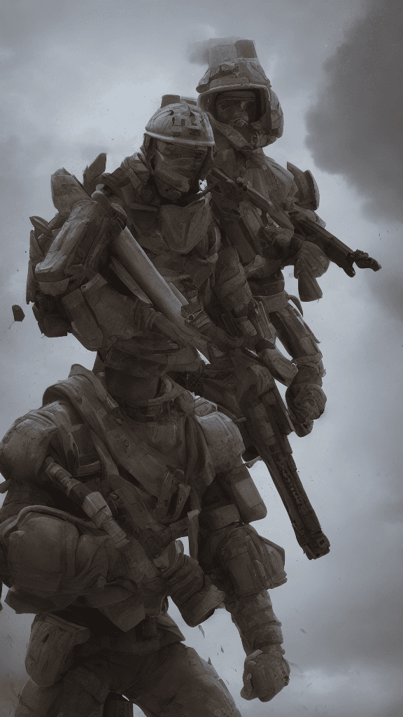 AI generated: war soldiers courage and resilience. octane render, trending on artstation,t symmetrical artwork. ci...