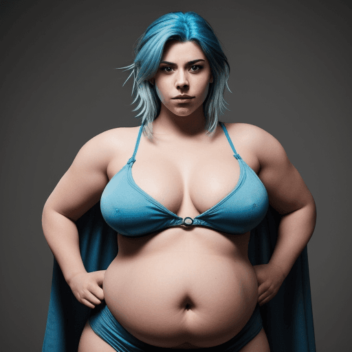 AI generated: Create me a favorite hero with blue hair, a big belly, and strong shoulders.