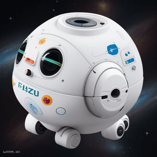 AI generated: Robozinho de lata fofinho, astronauta, Laboratório, Digital, Branco, Nave espacial