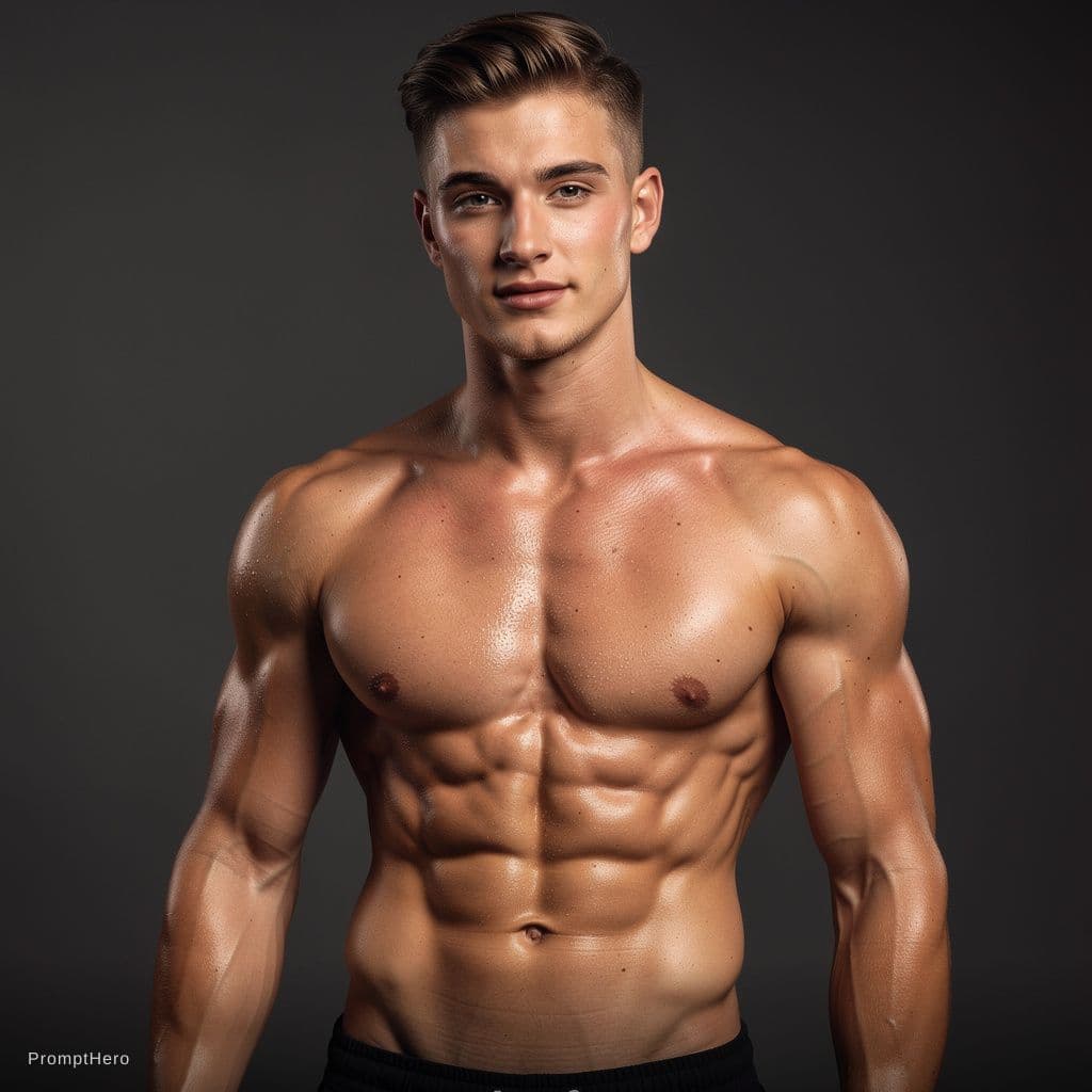 AI generated: A handsome boy with 8 packs 