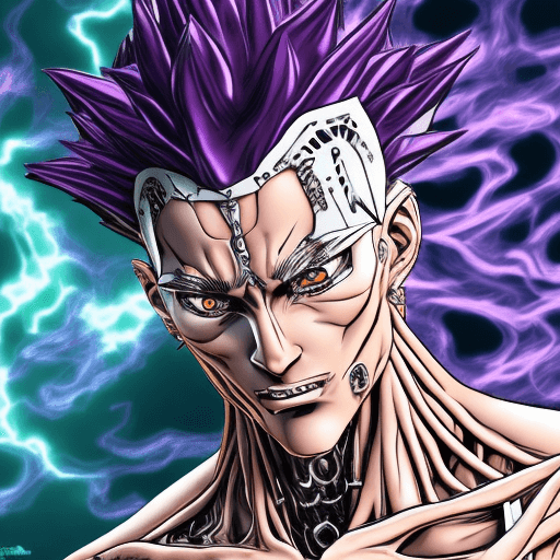 AI generated: New Humanoid Stand named Rap God, Jojo's Bizarre Adventure, in the style of Hirohiko Araki, anime