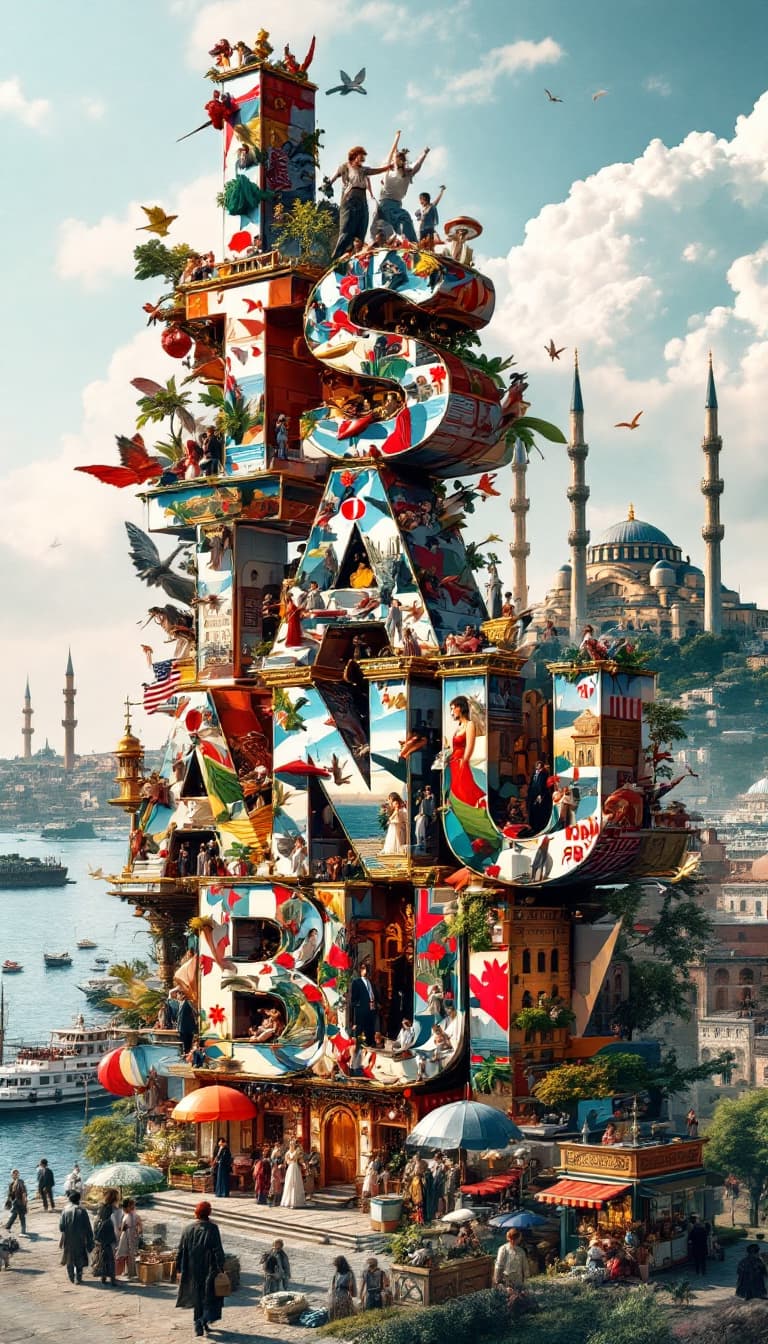 AI generated: A striking, high-contrast cinematic photo-style vertical collage that captures the essence of Istanb...