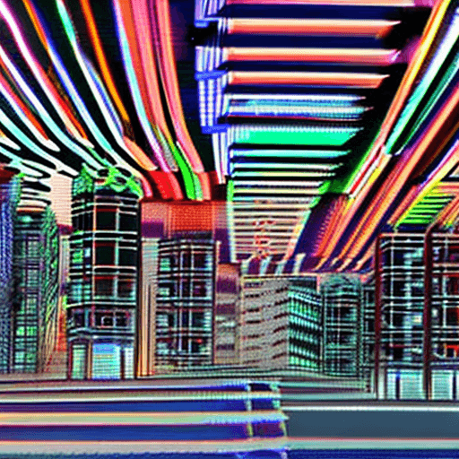 AI generated: A futuristic cityscape with flying cars and neon lights, made up of intricate geometric shapes and p...