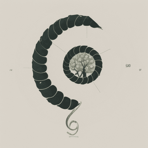 AI generated: pensil, minimalism,  fibonacci spiral with tree of knowledge