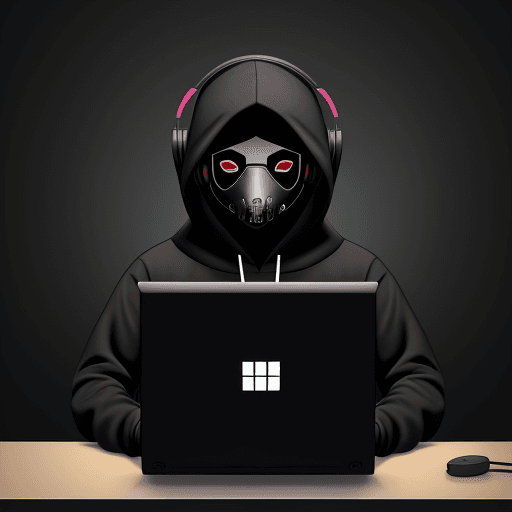 AI generated: Create character, looking a computer screen, mask,  wearing Hoodie and headphones, simple, vector, d...