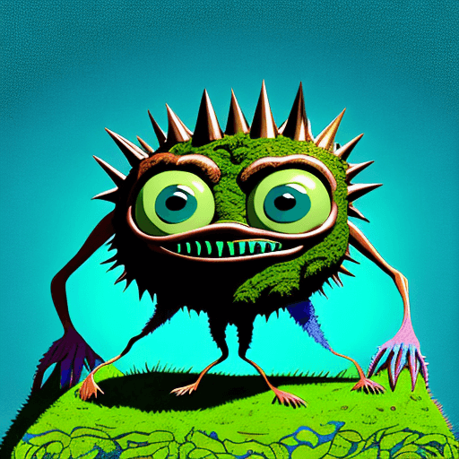 AI generated:  cartoon of a colorful creature, big eyes and big teeth, big feet, light bronze and blue schema, mos...