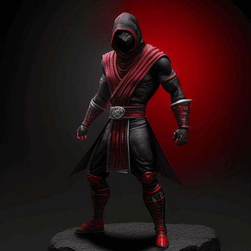 AI generated: Mortal Kombat character Ermac,Fighter Stand Pose ,fullbody Wearing a Red and black tunic made from c...