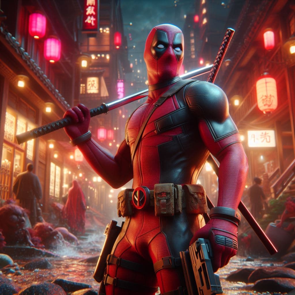 AI generated: Deadpool of Marvel, 8K, masterpiece, octane render, ray-tracing